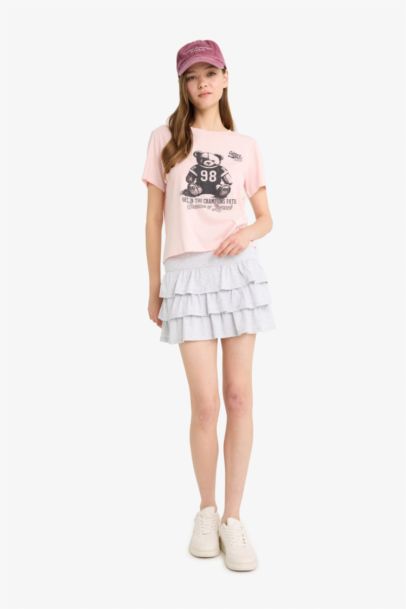 تنورة قصيرة مكشكش بخصر عادي وبطانة جيرسي