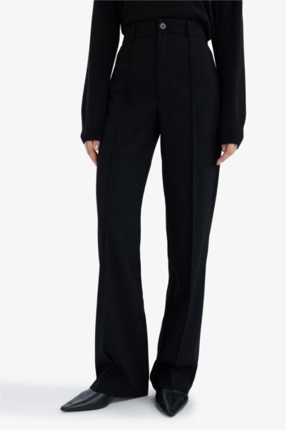 Straight Fit High Waist Twill Trousers