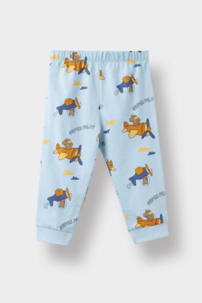 4'lü Pijama Takımı Uçak Baskılı Uzun Kollu Penye Üst Uzun Alt Erkek Bebek