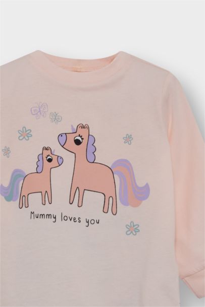 4'lü Pijama Takımı Unicorn Baskılı Uzun Kollu Penye Üst Uzun Alt Kız Bebek