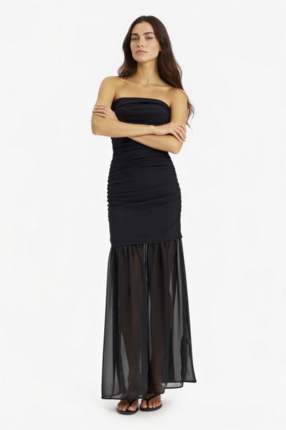 Strapless Chiffon Strapless Midi Dress