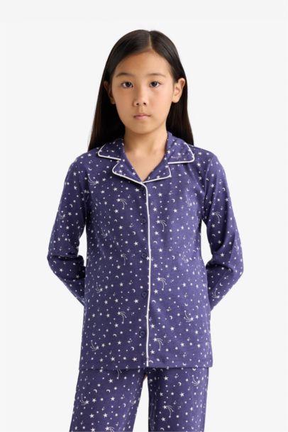 Girl Relax Fit Patterned Top Bottoms 2 Piece Pajama Set