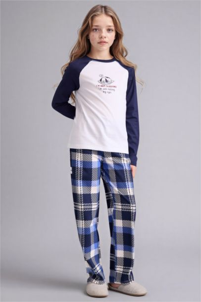 %100 Pamuklu Desenli Beli Lastikli Pijama Takımı Kız Çocuk