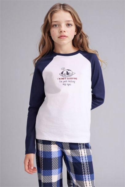 %100 Pamuklu Desenli Beli Lastikli Pijama Takımı Kız Çocuk