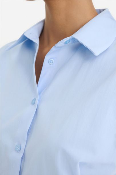 قميص بدون كم بوبلين سليم فيت بياقة قميص