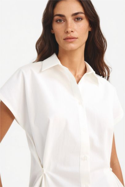 قميص بدون كم بوبلين سليم فيت بياقة قميص