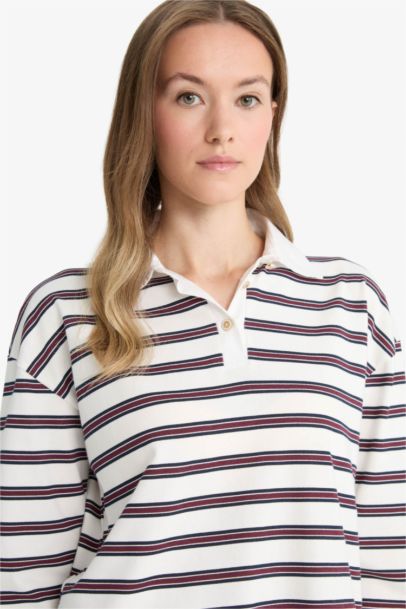Regular Fit Polo Neck Striped Tunic