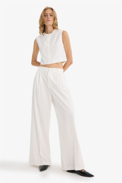 Pantalon large taille haute à poches