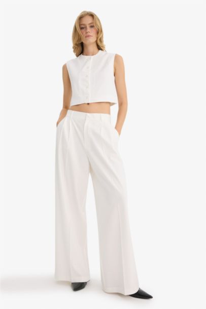 Pantalon large taille haute à poches