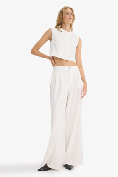 Pantalon large taille haute à poches