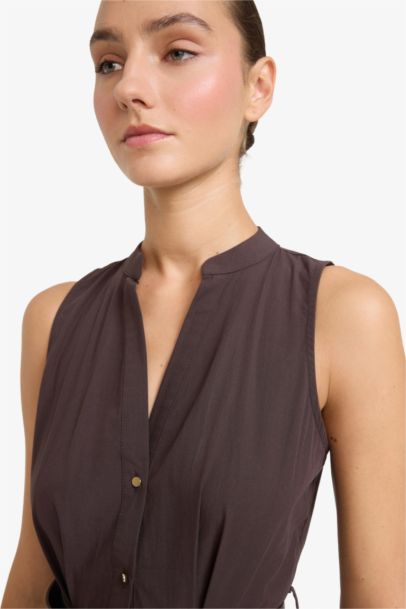 Regular Fit Kemerli Pamuklu Kolsuz Midi Elbise