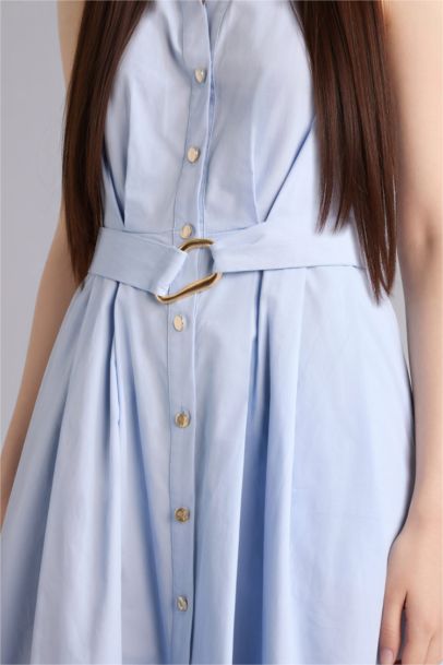 Regular Fıt Hakim Yaka Pamuklu Kısa Kollu Uzun Elbise