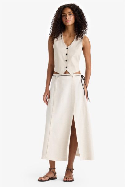 Regular Fit High Waist Midi Skirt