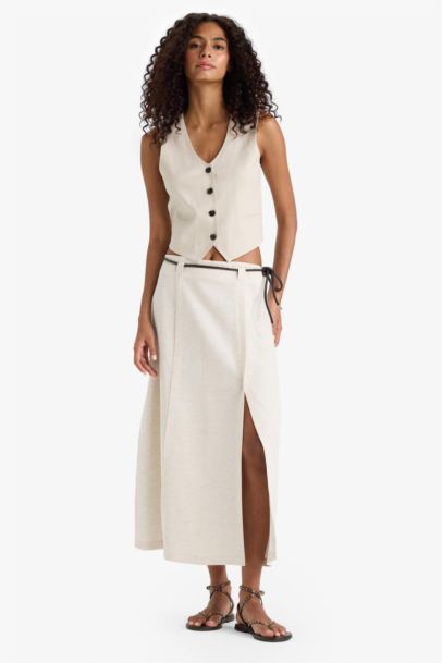 Regular Fit High Waist Midi Skirt