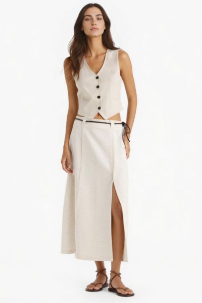 Regular Fit High Waist Midi Skirt