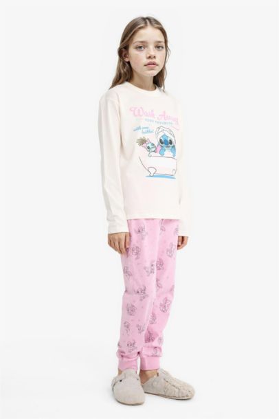 Disney Lilo & Stitch Pijama Takımı Uzun Kollu Üst Uzun Alt Kız Çocuk
