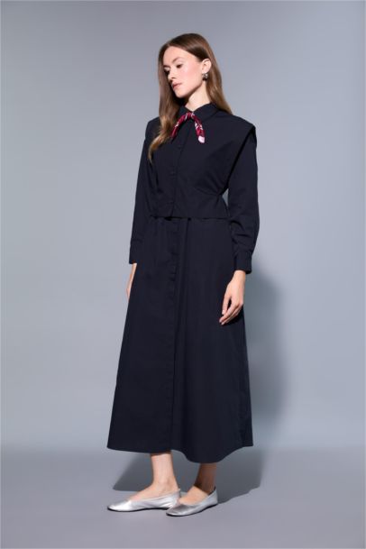 Hakim Yaka Poplin Uzun Kollu Maxi Elbise