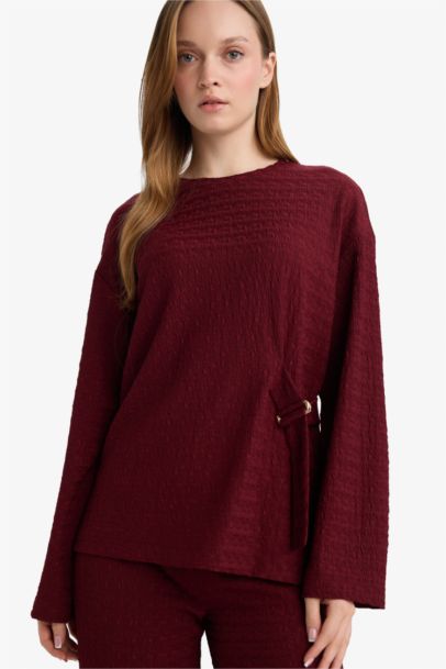 Relax Fit Crew Neck Long Sleeves Crepe T-shirt