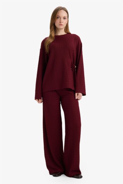 Relax Fit Crew Neck Long Sleeves Crepe T-shirt