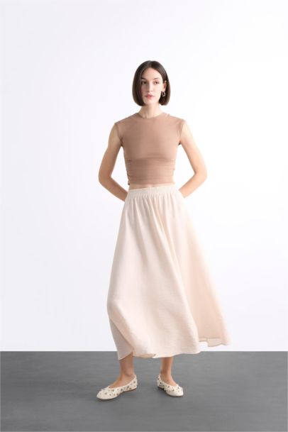 Twill Elastic Band Maxi Skirt