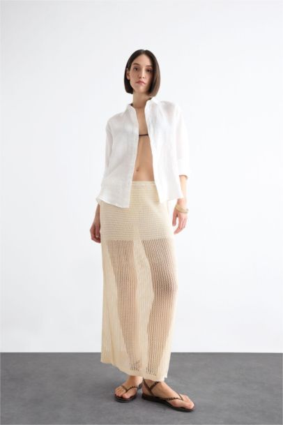 تنورة بحر كروشية بخصر مطاطي