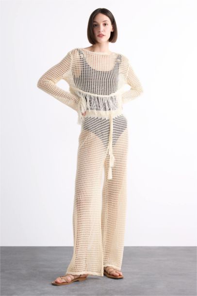 Straight Fit Beli Lastikli Kroşe Plaj Pantolonu