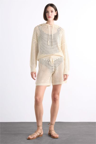 Kapüşonlu Kroşe Uzun Kollu Plaj Üstü