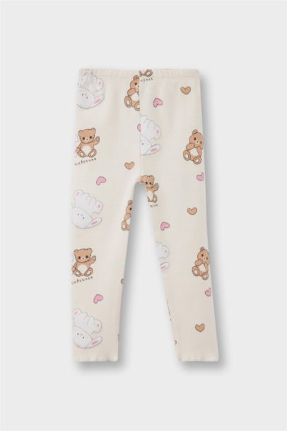 Kız Bebek Pijama Takımı Ayı Baskılı Uzun Kollu Fitilli Kaşkorse Üst Uzun Alt