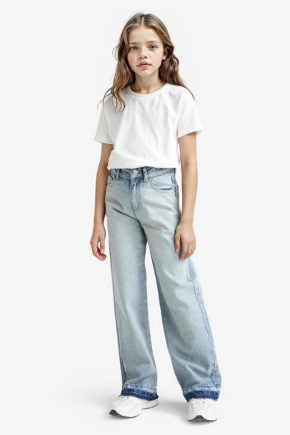 90's Wide Leg Geniş Paça Okul Jean Pantolon Kız Çocuk