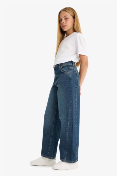 Okul Balloon Fit Geniş Paça Jean Pantolon Kız Çocuk