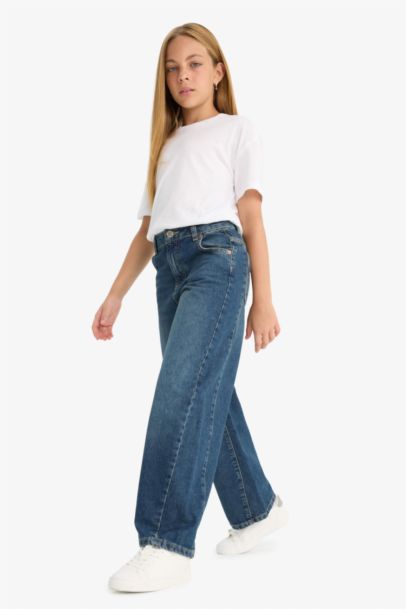 Okul Balloon Fit Geniş Paça Jean Pantolon Kız Çocuk