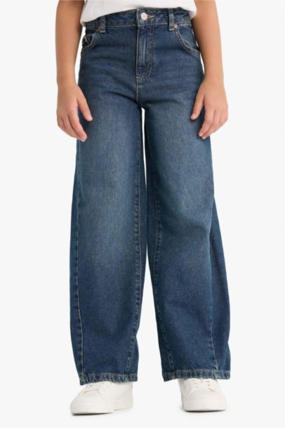 Okul Balloon Fit Geniş Paça Jean Pantolon Kız Çocuk