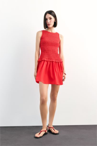 Round Neck Gipel Red Mini Dress