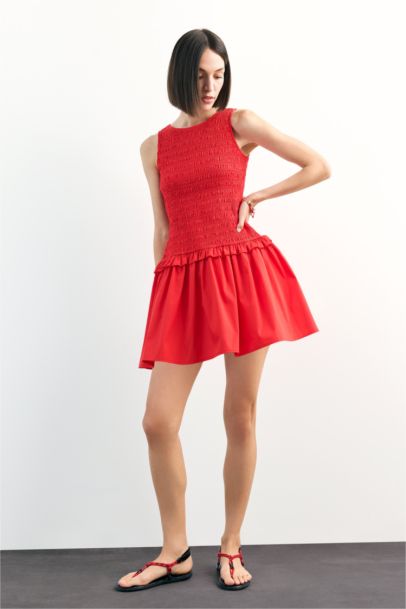 Round Neck Gipel Red Mini Dress