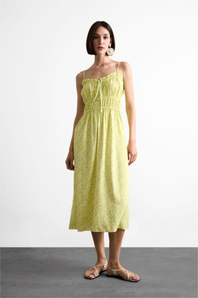 Floral Patterned Strappy Midi Dress