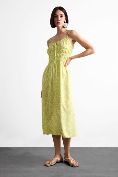 Floral Patterned Strappy Midi Dress