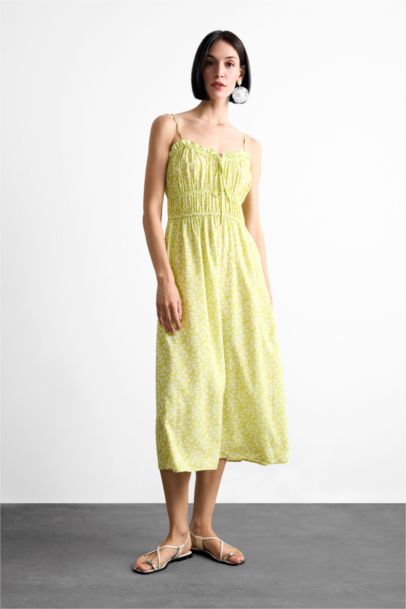 Floral Patterned Strappy Midi Dress