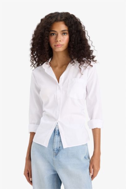 قميص ابيض ردن طويل سليم فيت