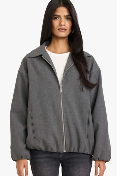 Zippered with Pockets Taffeta Jacket