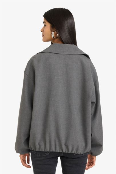 Zippered with Pockets Taffeta Jacket