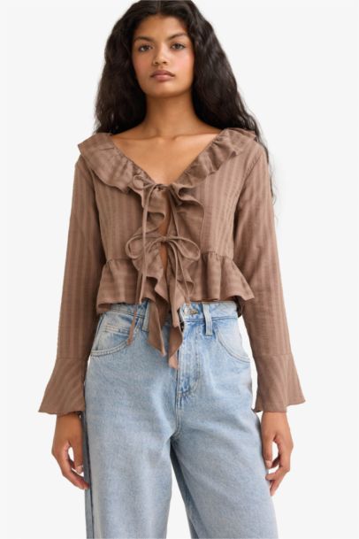 بلوزة ردن طويل قصة عادية