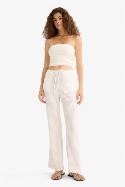 Wide Leg Regular Waist Crepe Trousers