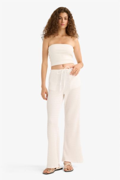 Wide Leg Regular Waist Crepe Trousers