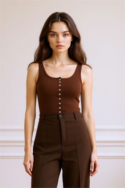 Slim Fit Button Neck Tank Top