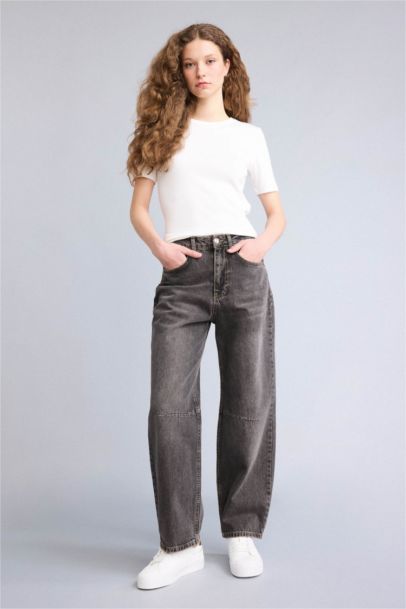 Barrel Fıt Yüksek Bel Bilek Boy Jean Yıkamalı Pantolon