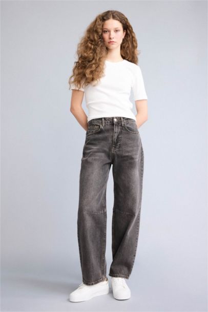 Barrel Fıt Yüksek Bel Bilek Boy Jean Yıkamalı Pantolon