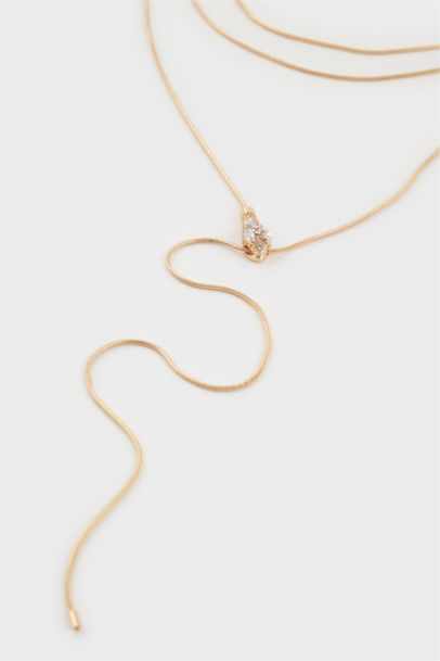 Woman Snake Pendant Gold Necklace