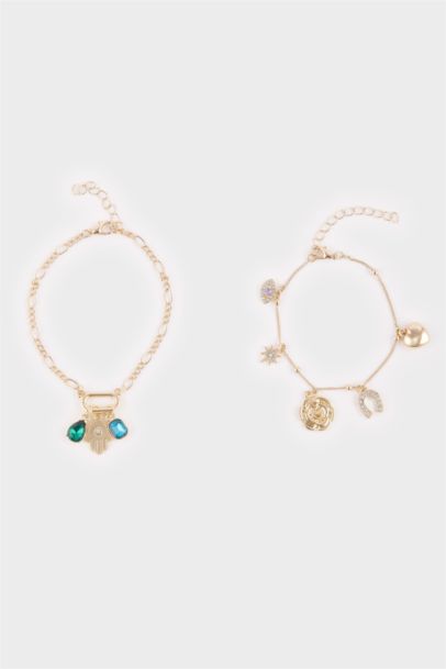 Woman 2 piece Gold Charm Bracelet