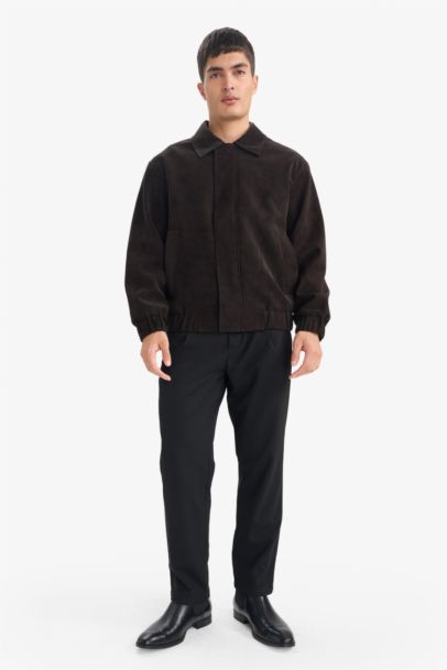 Relax Fit Lined Zippered Suede Jacket