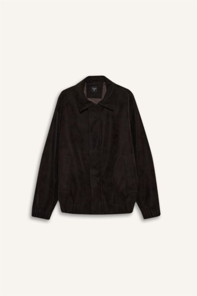 Relax Fit Lined Zippered Suede Jacket